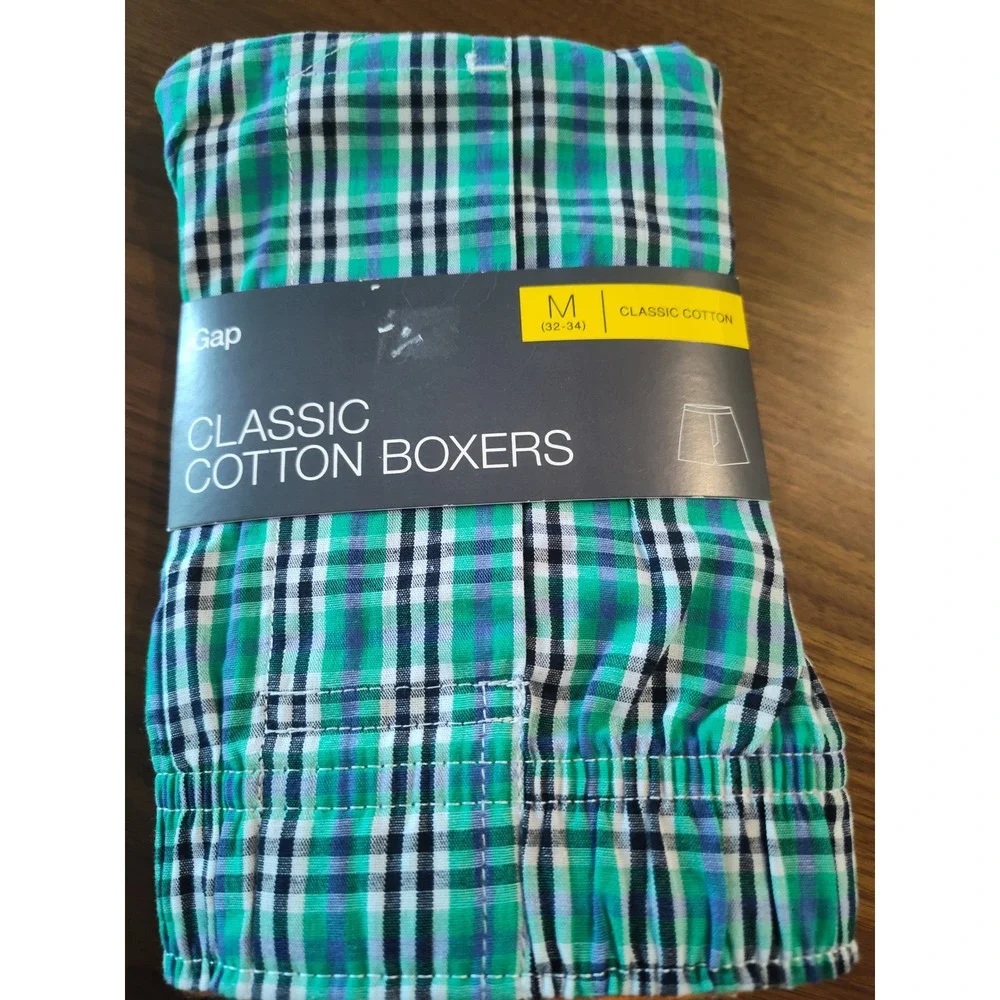 Gap Classic Cotton Boxers Mens Medium 32-34 Green Blue Plaid Underwear NWT